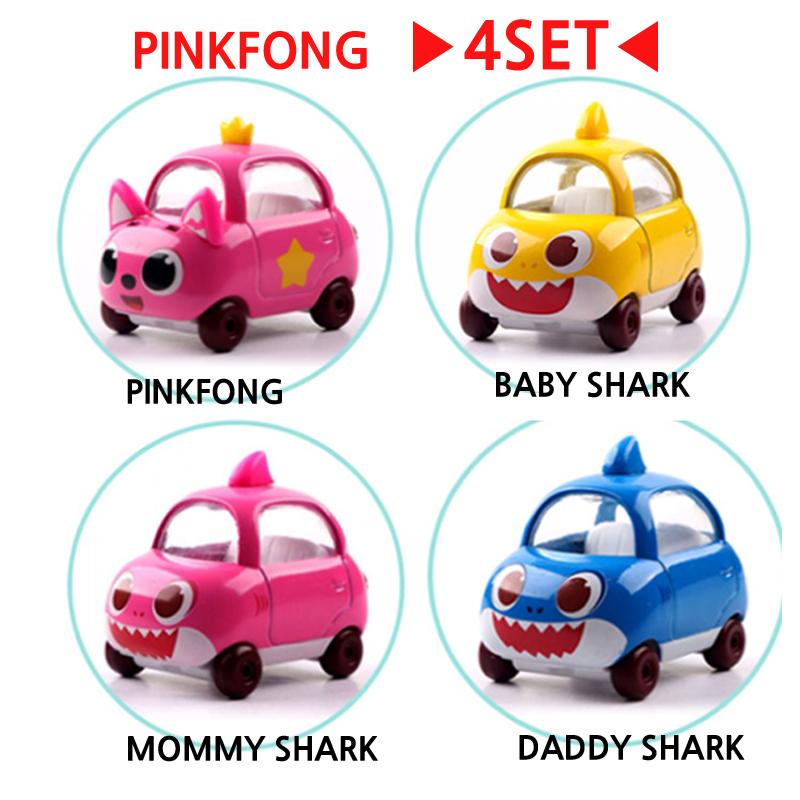 (4set)Pinkfong Babyshark Мини-металлические машинки Pinkfong Папа Мама Малыш Набор из 4 машинок 4Set