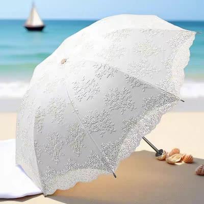 Spitzen-Sonnenschirm für Damen, Sonnenschutz und winddicht, 3-fach faltbarer UV-beständiger Sonnenschirm, Sonnenschutz-Vorhang