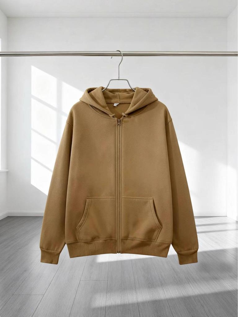 Unisex Cross-Season Hooded Fleece Jacket: Autumn-Winter Zip-Up Cardigan