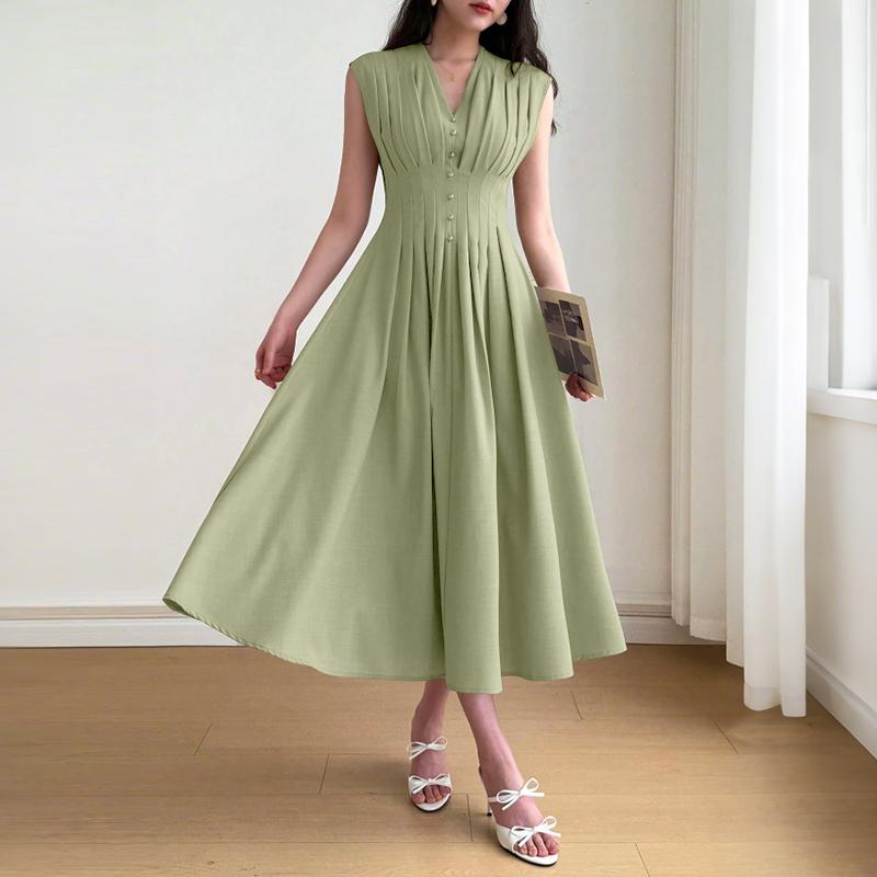 ZANZEA Rochie Casual de Vară cu Gât în V, Fără Mâneci pentru Femei