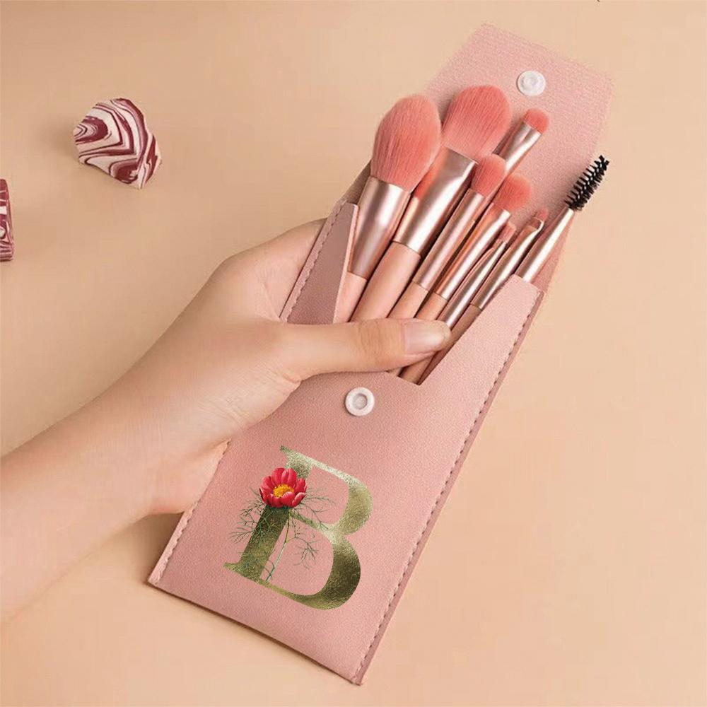 Beginners Makeup Brushes Set - Soft Fluffy Brushes For Face & Eye With PU Bag Ideal For Makeup Artists Golden Flower Pattern
