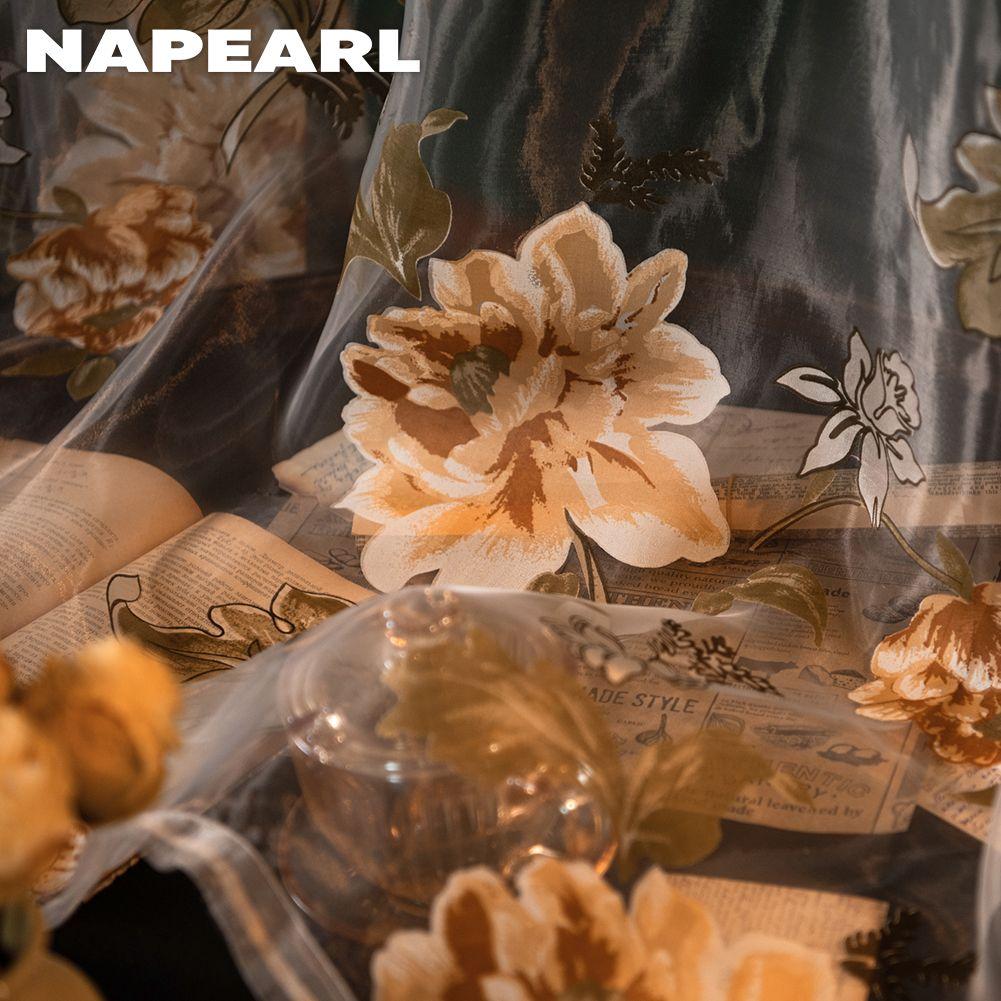 1PC Modern Fashionable Retro Peony Printed Transparent Sheer Window Curtain for Living Room Bedroom Home Decor NAPEARL