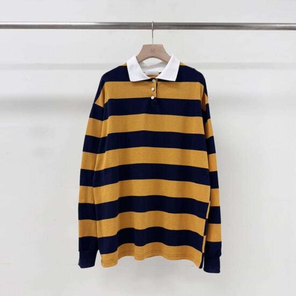 Mizqz Unisex Stripe Oversized Long Sleeve Rugby Polo