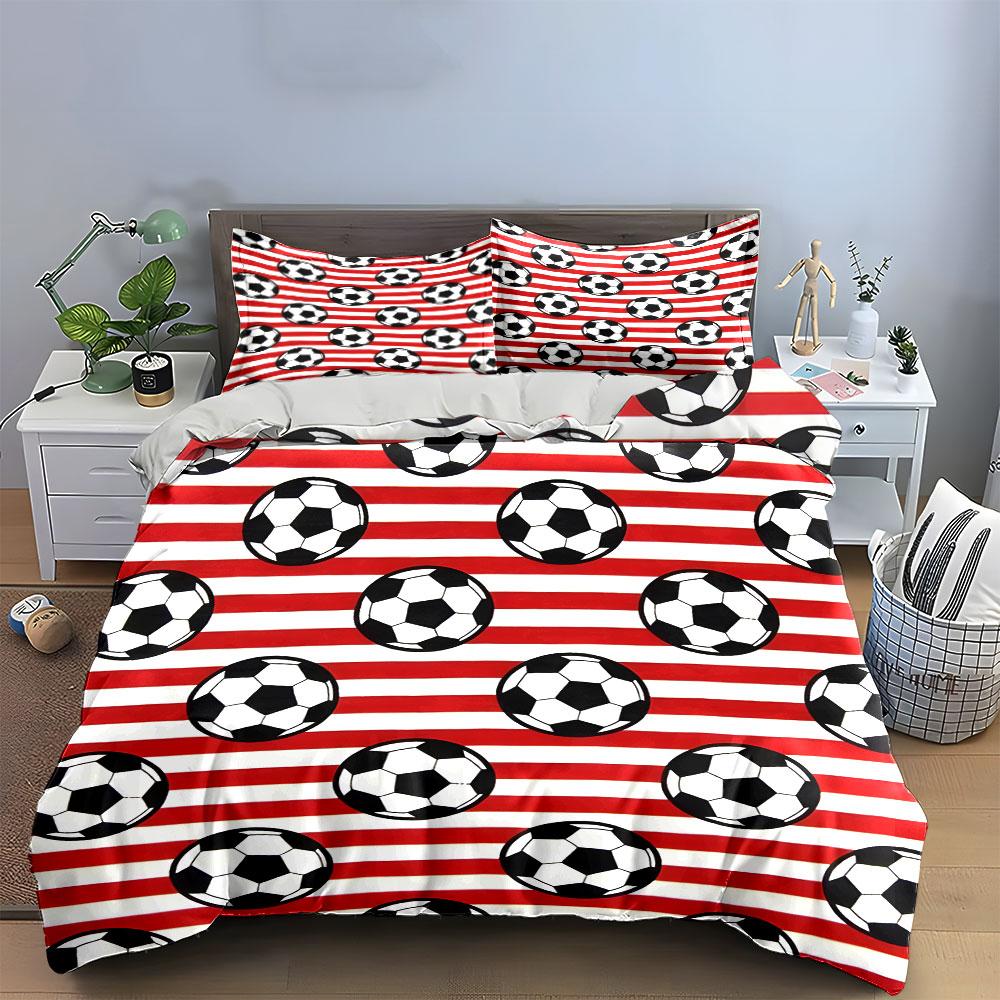 Soccer Ball Red Stripe Bedding Bedding Duvet Cover Set Duvet Cover Pillowcases (1 * Duvet Cover 2 * Pillowcases, Without Duvet Insert)