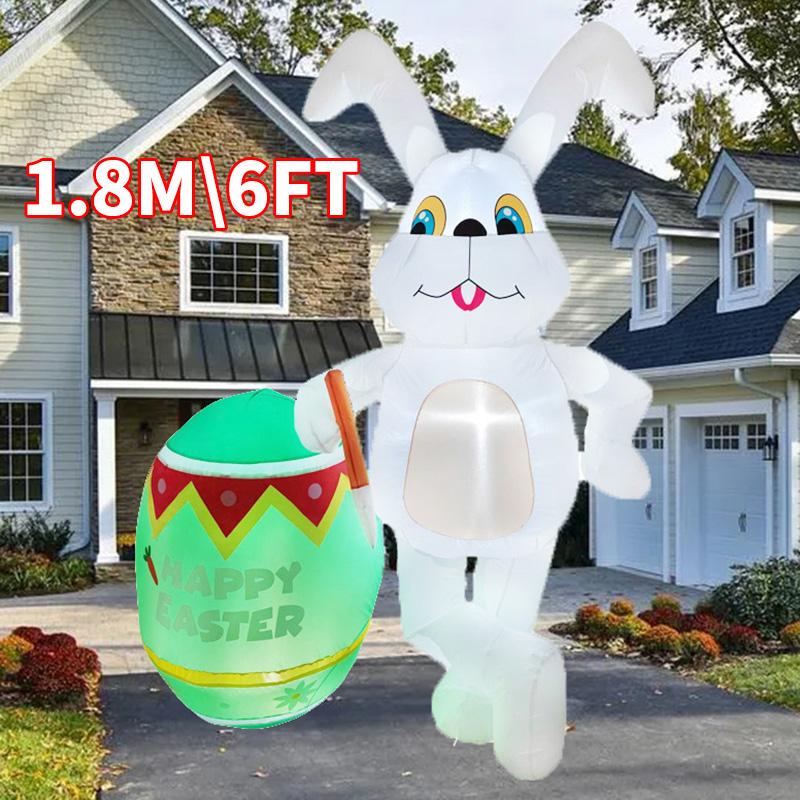 Multitypes Inflatable Toy Giant Rabbit Egg Happy Easter Inflated Model Decoration with LED Lights Bunny Outdoor Yard Bunny Decor