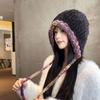 Winter Plüsch Pullover Mütze Farbe Spleißen Kordelzug Ohrenschutz Mütze Mode kalte und warme Strickmütze Damenmütze