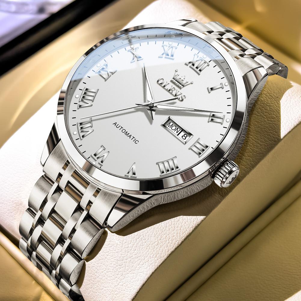 New OLEVS Watches Rome Time Blue Automatic Mechanical Watch For Men Waterproof Stainless Steel Clock