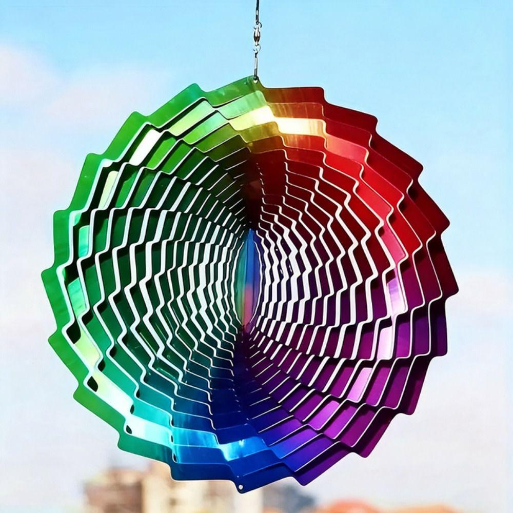 10 Styles 3D Dynamic Rotating Wind Chime Metal 10cm Rainbow Tunnel-Style Wind Spinner Porch Hanging Ornament