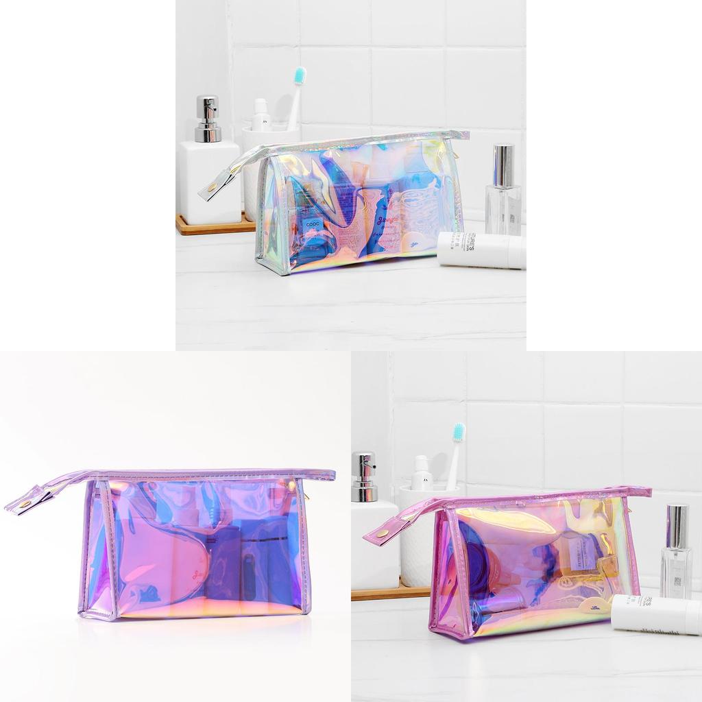 Modern Minimalist Pvc Travel Makeup Organizer With Glitter Effect For Women