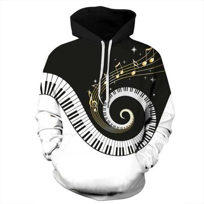 Frühling und Herbst neue 3D-Druck Persönlichkeit Musik Musiknoten Herren Kapuzenpullover