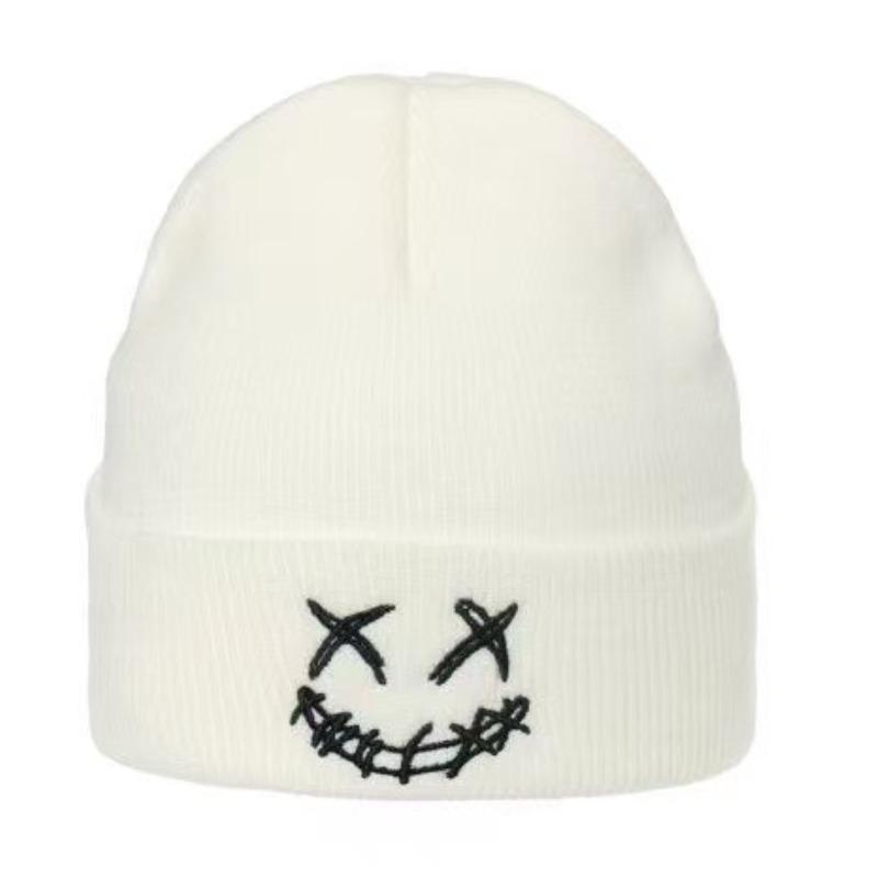 Autumn and winter new XX grimace expression embroidery knitted hat men and women college style couple wool warm hat cold hat