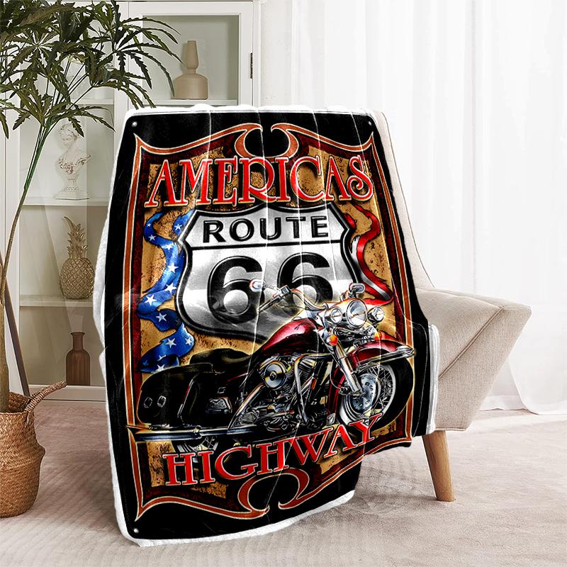 1pc Blanket U.S. Route 66(1) Print Design, Lightweight Blanket for Sofa, Bed- Soft &Warm, Gift for All Seasons like Christmas, Halloween