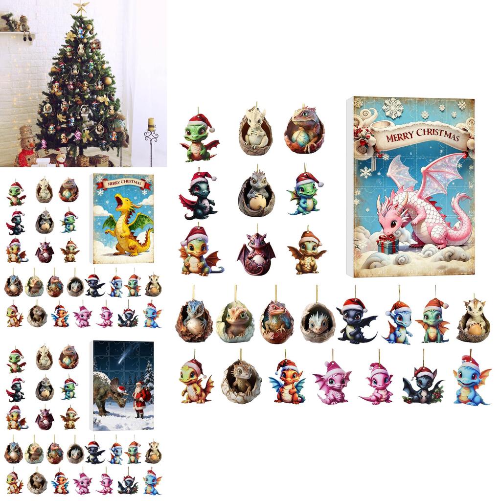 Christmas Countdown Calendar Blind Box Featuring Adorable Dragon Acrylic Christmas Tree Decor