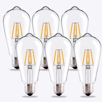 ST64 Filament LED Edison Bulb, E26 Base (4W), Equivalent To 40W, Warm White, Classic Design, for Chandeliers, Dimmable (6-Pack)