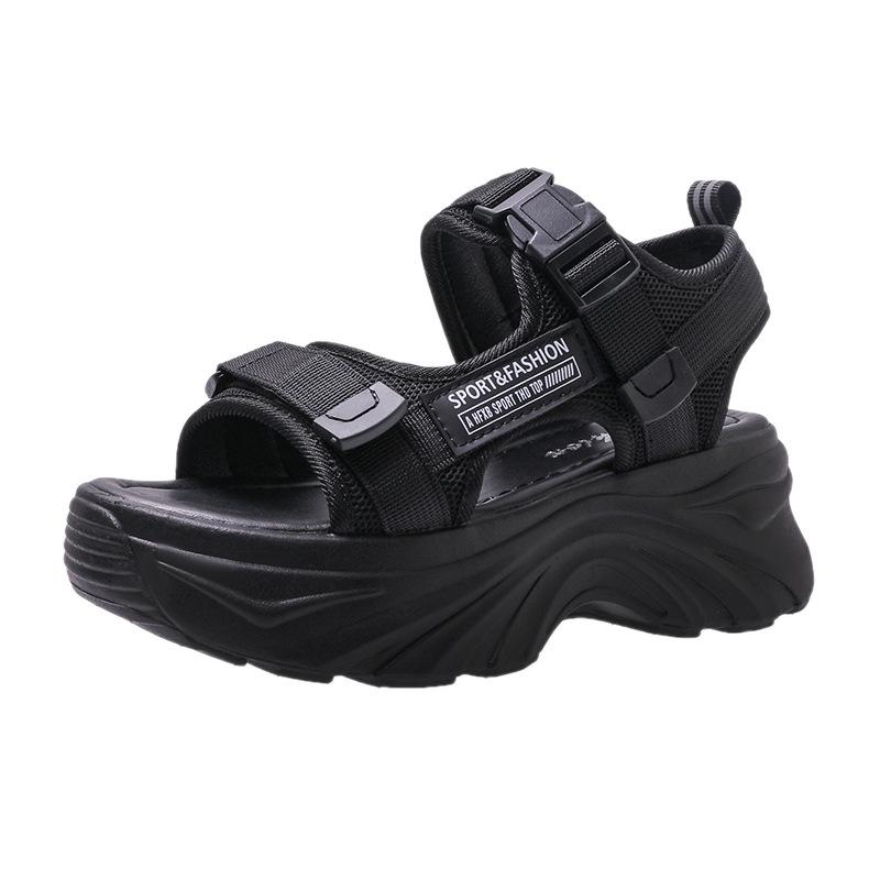 Platform sandals women's 2025 summer new Korean version Velcro fashion outer wear inner height increase muffin Roman shoes
