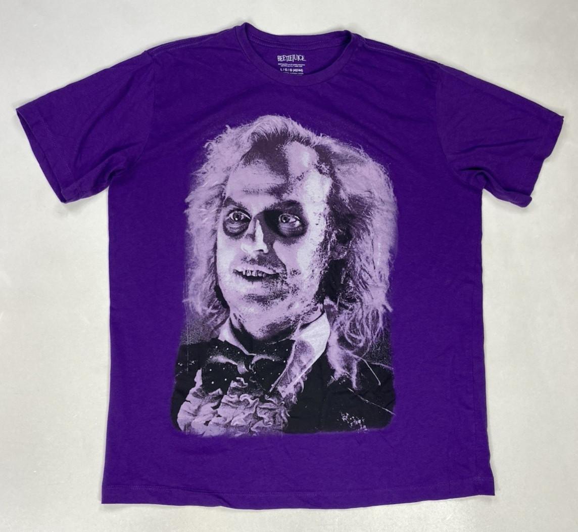 Beetlejuice Big Face Movie Graphic T-shirt Men Large Purple Short Sleeve S