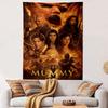 A fiery scene with characters, a large face in flames, and a mummy theme. Patterned tapestry for bedroom and living room home decor
