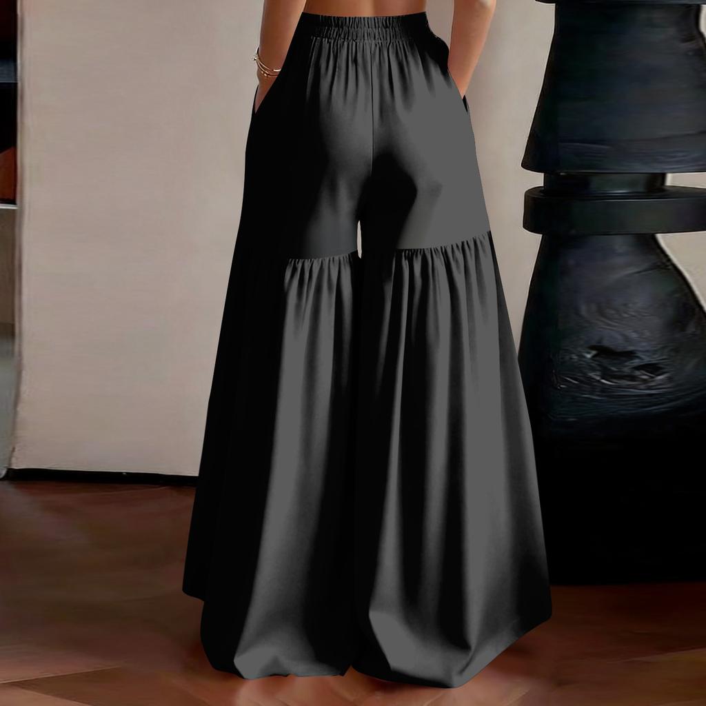 Women High Waist Wide Leg Pants Loose Fit Lightweight Flowy Palazzo Trousers Casual Solid Color Long Pants for Daily Wear