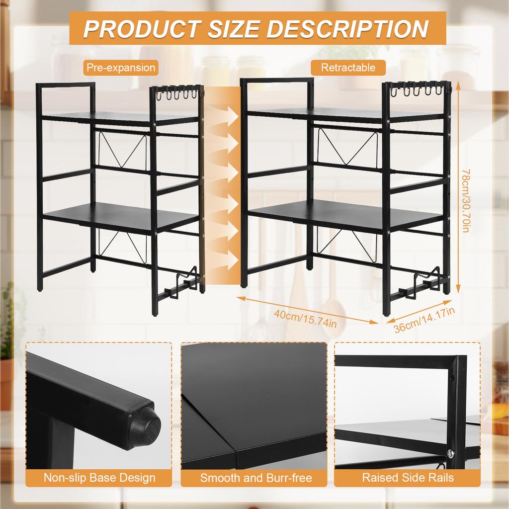 2 Tier Microwave Oven Rack Expandable Microwave Stand Countertop Kitchen Utensils Tableware Storage Shelf Countertop with Hooks