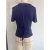 Women V Neck Wrap Front Drawstring Side Short Sleeve Slim Fit Casual T Shirt Tops