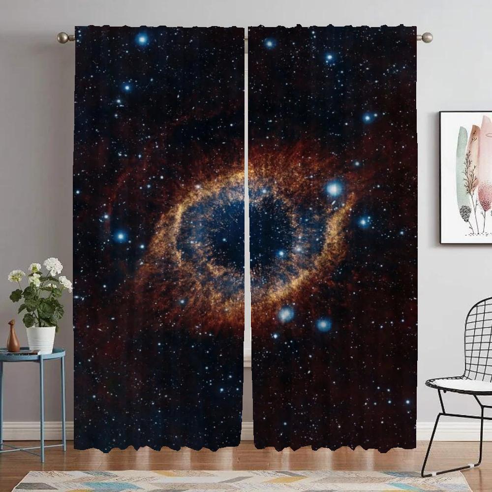 Cosmic Nebula Window Curtain for Room 2 Panel Blackout Curtains Shades Partition Tulle for Bedroom Halloween Decoration Living