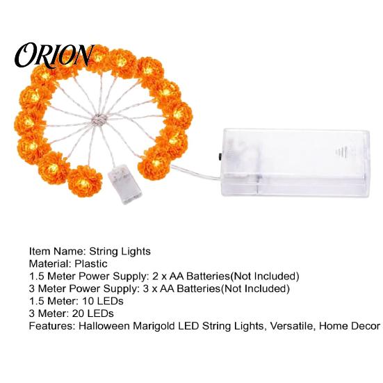 Fall Theme Room Decor Marigold Flower String Lights, Artificial Cempasuchil Decorative Lamps, Halloween Festive Tabletop Lighting Warm LED Lights