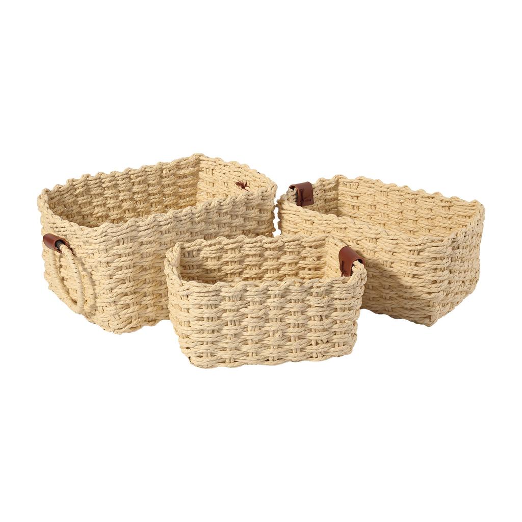 3PCS Woven Storage Basket, Paper Rope Storage Basket with Handle, Small Woven Basket for Organising, Decorated Cute Gift Basket