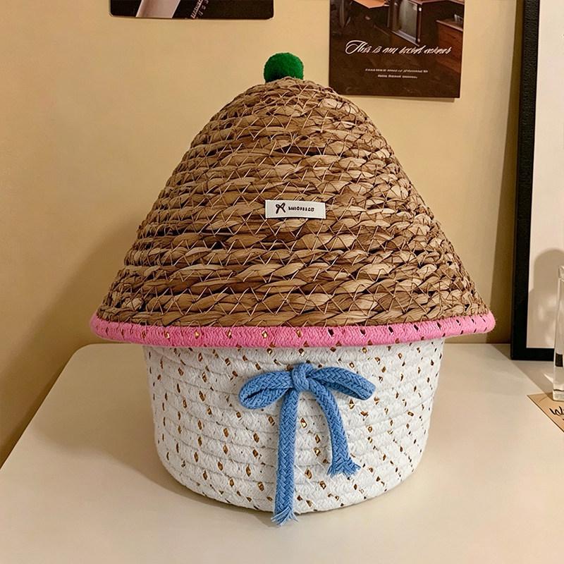 Woven Storage Basket with Lid for Bedroom Snacks and Sundries