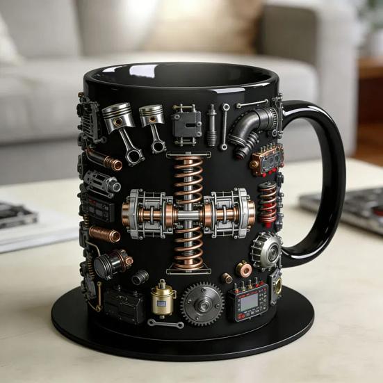 Mechanische Teile Kaffeetasse Keramik 325ml Industrielles Motor Design Tasse Wärmeübertragungs Muster Trinkgeschirr für Autoenthusiasten Ingenieure