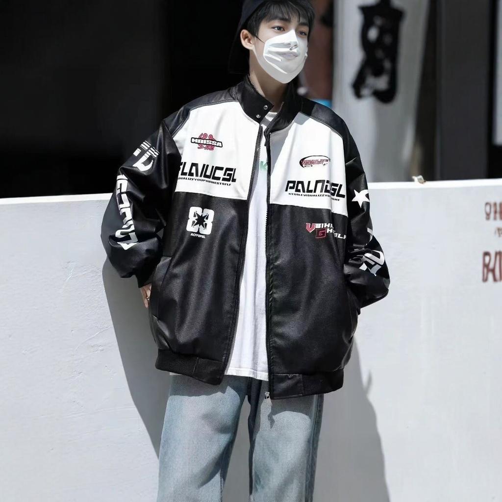 Hip-hop American stand-up collar jacket trendy brand autumn and winter street fried street locomotive leather jacket men's and women's ruffian hands