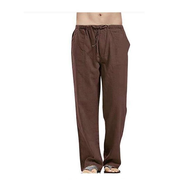 European And American Style Men's Linen Loose Large Size Solid Color Pocket Casual Trousers Suitable For Daily Commuting And Beach Vacations