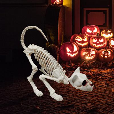Halloween Decoration Realistic Looking Decorative Enhance Atmosphere Plastic Horror Cat Skeleton Halloween Ornament for Home