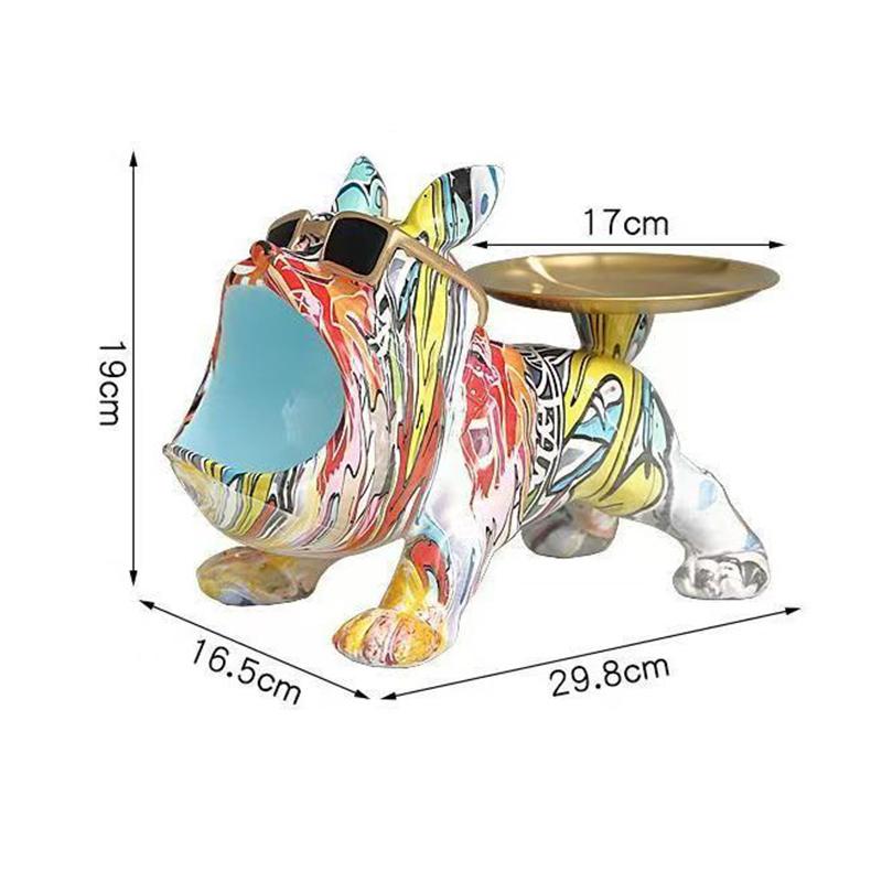 Полимерная фигурка французского бульдога, красочная фигурка животного, крутая статуэтка собаки с подносом, декор для гостиной, кабинета, спальни, домашнего офиса, подарок