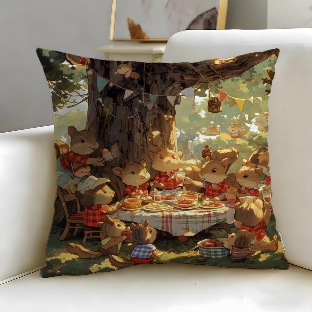 Classic Animal Squirrel Cushion Cover Soft  EasyWash Pillow Case  Versatile for Couch Bed Travel and Office