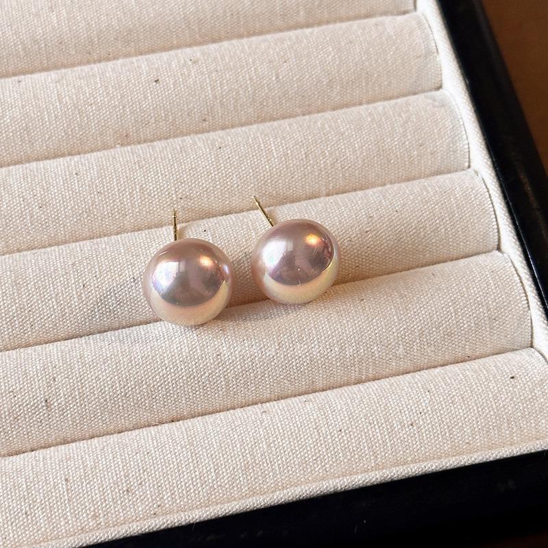 Cherry Blossom Pink Steamed Bread Pearl Stud Earrings Shijia Temperament Advanced Sense S Silver Needle Earrings Korean Temperament Versatile Earrings