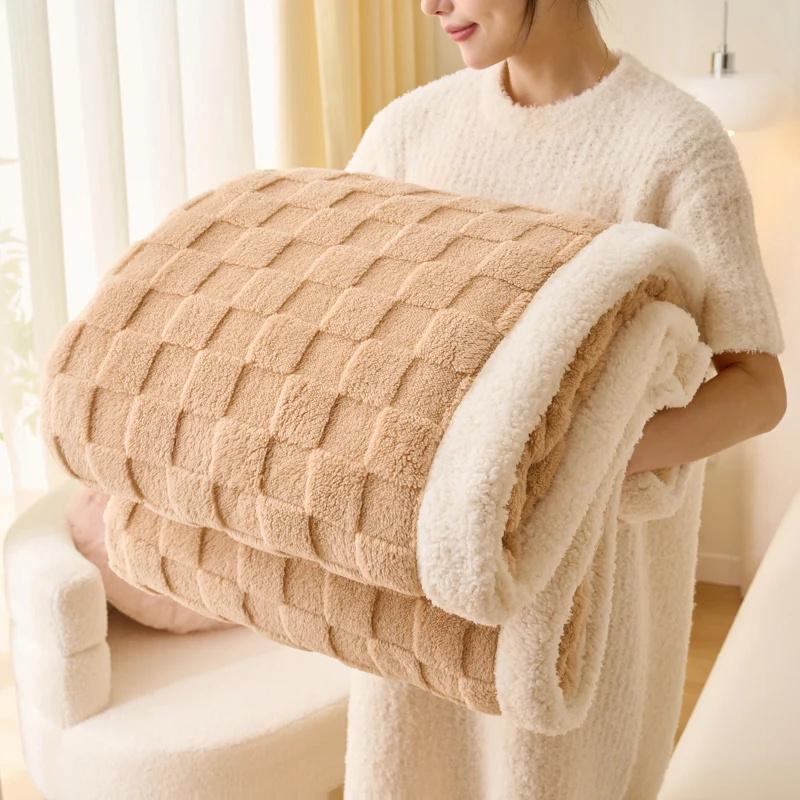 Manta de cuadros polar esponjosa, manta gruesa de invierno, funda nórdica de doble cara, funda para sofá cama, colcha suave y cálida para dormitorio