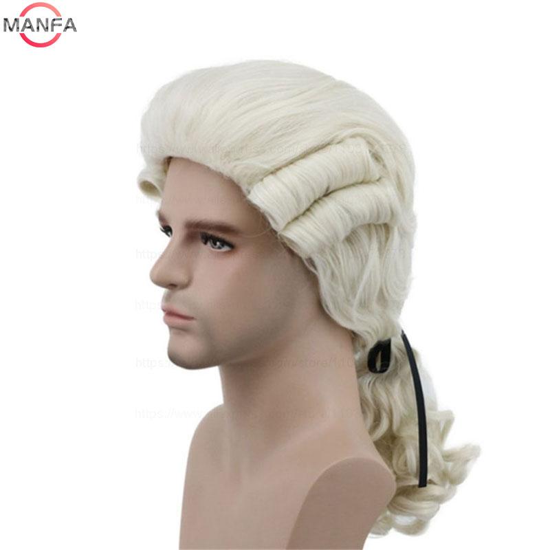 Právník Soudce Barokní Cosplay Paruka Kudrnatá Šedá Bílá Černá Deluxe Historická Dlouhá Žáruvzdorná Syntetická Vlasová Paruka + Paruková Čepice