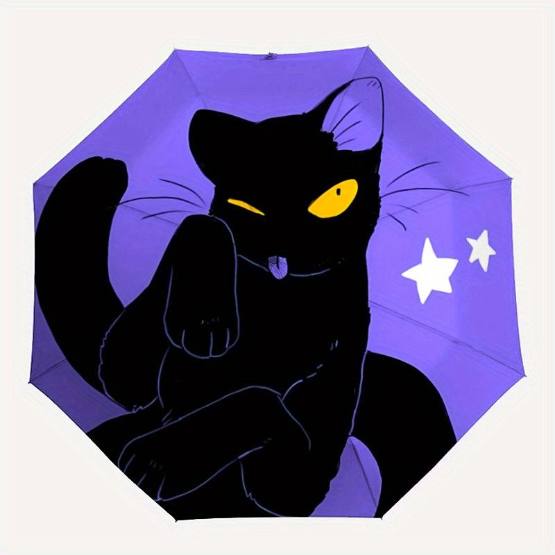 

1pc Black Cat Automatic Open/close Folding Umbrella, Compact Portable Travel Umbrella, Durable Construction yy250809059