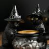 Witch Cat Sculptures Collectible Figurines Set of 1, Halloween Metal and Resin Decor, Indoor Use, Seasonal Holiday Decorations