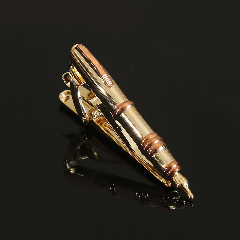 In-Stock Creative Metal Bullet Pen & Tie Clip Combo - Two-Tone Fountain Pen with Sailboat & Airplane Design