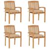 Stackable Garden Chairs with Cushions, vidaXL 4 Pcs Solid Teak