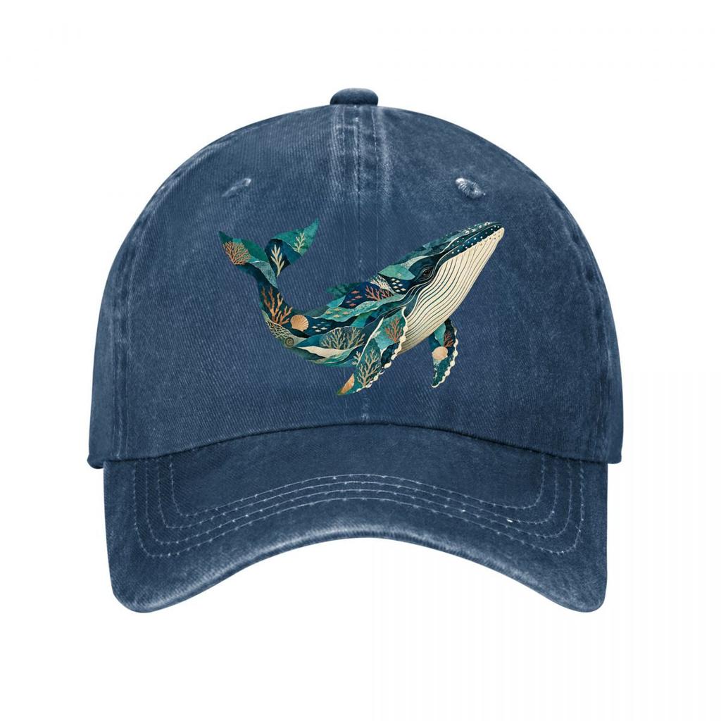 Ozean Mosaik Buckelwal Tierwelt Colla Neue Vintage Gewaschene Baumwolle Baseballkappe Sonnenhüte