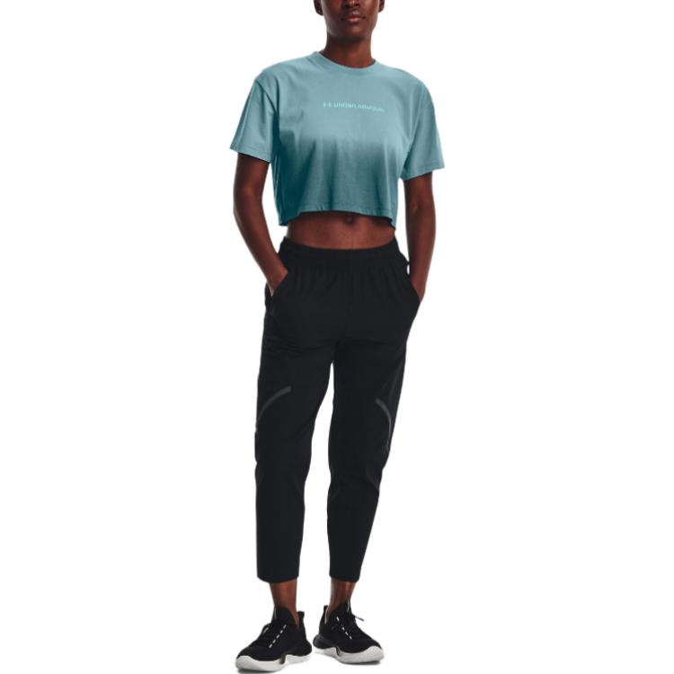 Under Armour Solid Color Elastic Waist 9-Point Casual Pants Women Bottoms Black 1376922-001