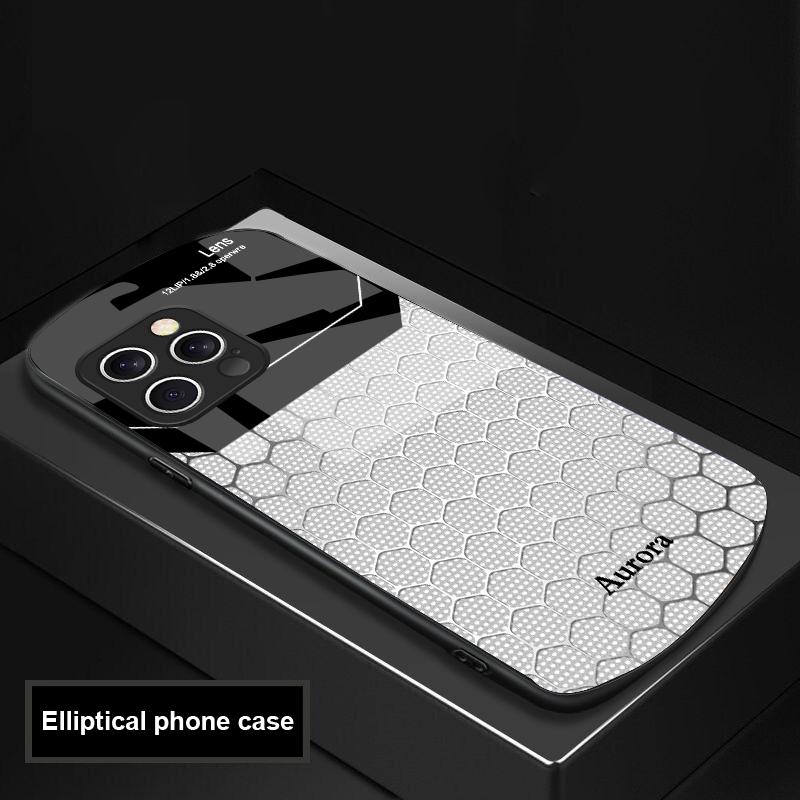 Hexagonal Grid Of Applesr For IPhone 16 Pro Max 15 Pro 14 13 12 Mini 11 XS Max XR 7 8 Plu SE 2022 Elliptical Glass Phone Case