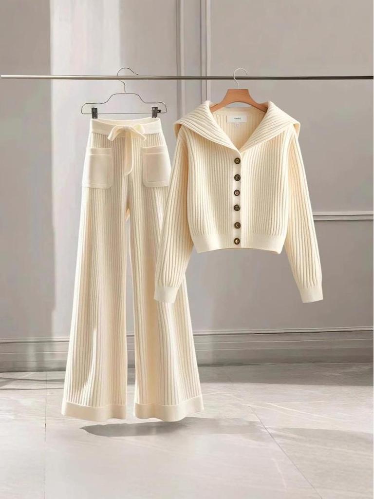 2025 Spring Women's High-End Soft Knit Top & Slimming Straight Leg Pants Suit