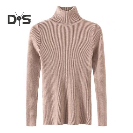 

Женская трикотажная базовая рубашка с высоким воротом и длинным рукавом, однотонный тонкий свитер для весны и осени хаки