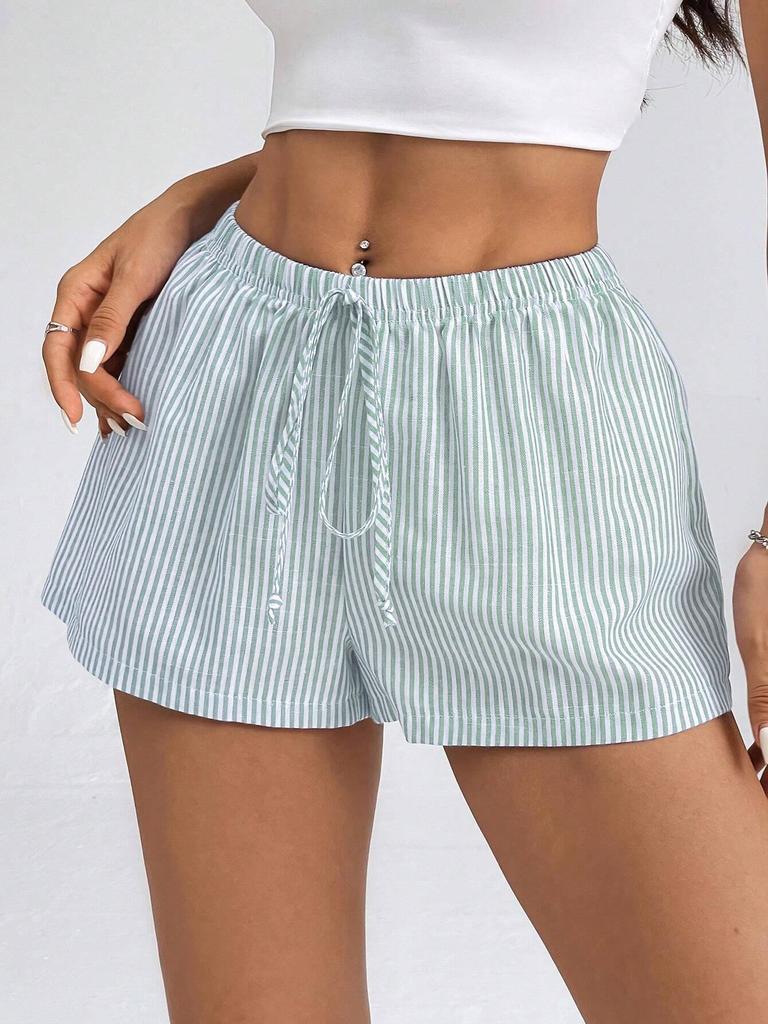 Damen-Sommershorts mit hohem Bund, Streifenmuster und Schnürung, lässig und elegant