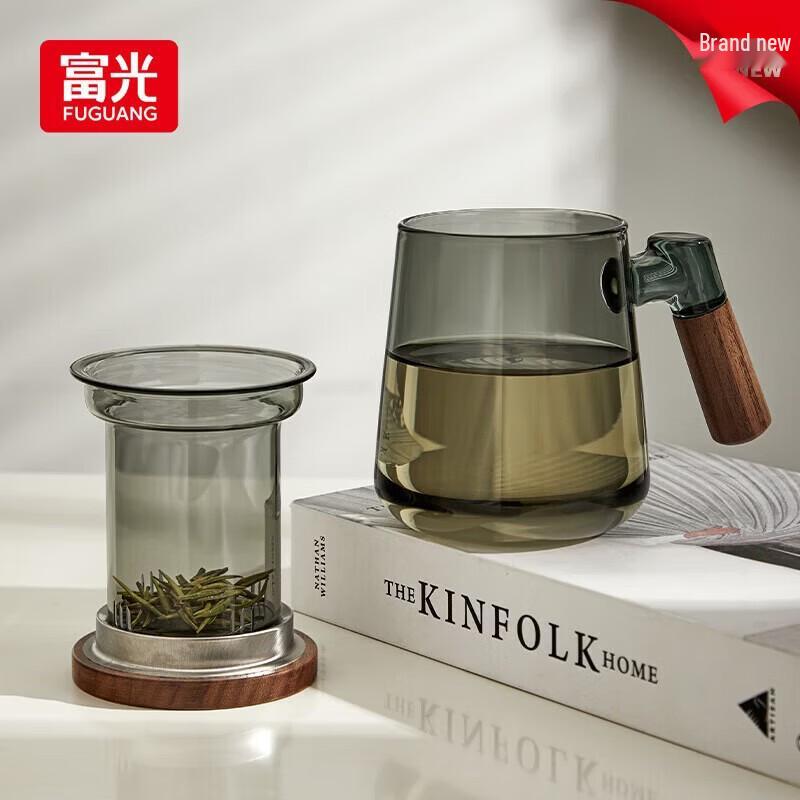 Fuguang Tea Infuser Glass Cup with Wood Grain Handle