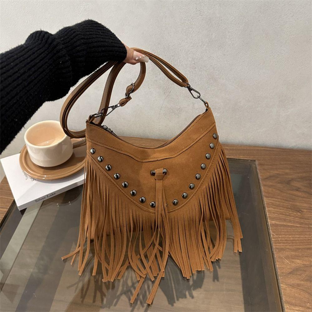 Korean Suede Crossbody Bag Bohemian Style Ethnic Style Handbag Sweet Tassel Shoulder Bag  Girls