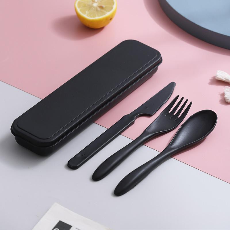 3In1 Wheat Straw Dinnerware Set Portable Reusable Cutlery Sets Knife Fork Spoon Chopsticks Travel Utensil Box Camping Tableware